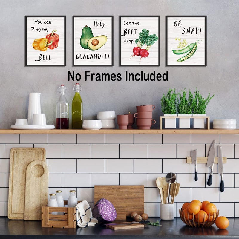 KAIRNE Funny Kitchen Art Prints,Set Of 6(8X10inchï¼ŒUnframed) Beet Tomatoes Kale Vegetable Quote Canvas Poster,Botanical Farmhouse Style Wall Art For Restaurant Dining Kitchen Room Decor - Image 3
